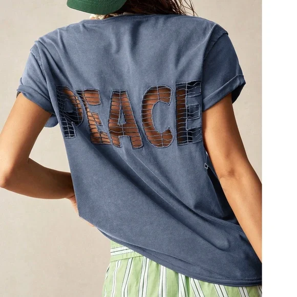 Peace Cutout Back Short Sleeve Tee - Blue - Picture 4 of 5